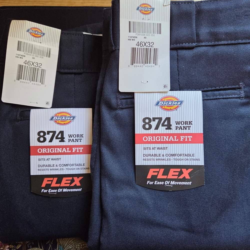 Lot of 2 NWT Dickies Men's 874 Original Fit Flex Work Pants Dark Navy Blue 46x32